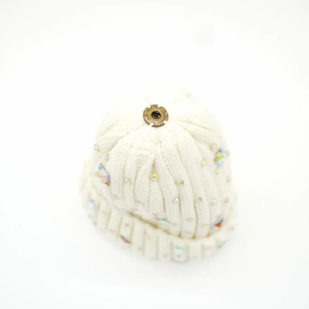 Kensie Girl Women White Cream Cable Knit Rhinestone One Size Sherpa Inside‎